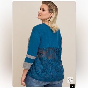 torrid Teal and Gray Lace-Back Long Sleeve Top